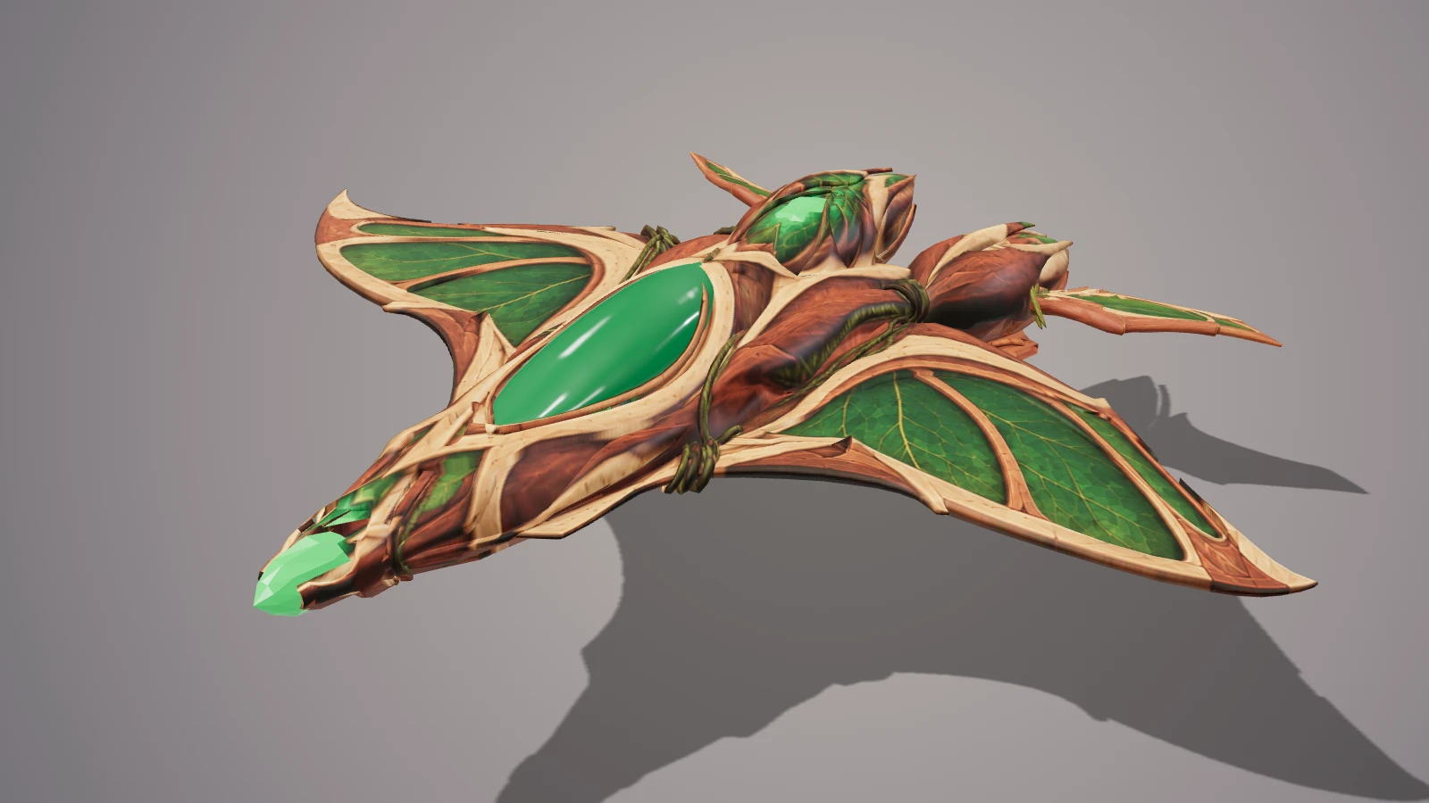 Verdant Wing strike jet with wooden hull, leaf-shaped wings and green crystals